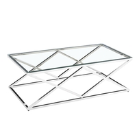 CONOR COFFEE TABLE METAL SILVER GLASS TRANSPARENT 120x60xH45cm PRC