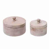 AKAN STORAGE JAR WITH LID WOOD MANGO WHITE WASHED