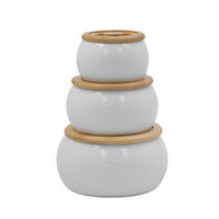 CURVE STORAGE JAR WITH LID SET 3PCS PORCELAIN BAMB
