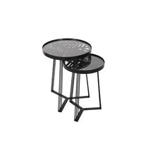 JUNGLE SIDE TABLE SET 2PCS METAL BLACK WITH PATTERN BLACK GLASS 40x40xH50cm E1 PRC