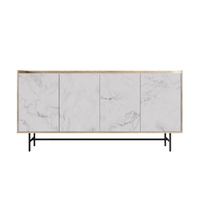 STOCKHOLM SIDEBOARD CHIPBOARD WITH MELAMINE CARTA SONOMA DECAPE WHITE WITH MARBLE PATTERN METAL BLACK 161x39,5xH80cm E1 PRC