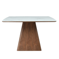 TOTEM TABLE SANDY GLASS WALNUT WHITE WITH MARBLE PATTERN VENEER ΟΑΚ E1 PRC