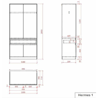 HERMES WARDROBE 2DOORS 1DRAWER MELAMINE ARTISAN OAK 100x52xH200cm E1 EU