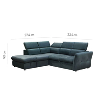 MONSERAT SOFA BED CORNER LEFT EASY CLEAN FABRIC PETROL E1 EU