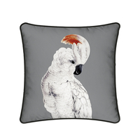 COCKATOO DECOR CUSHION VELVET GREY WHITE BLACK 45x