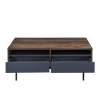 GROOVES COFFEE TABLE 2DRAWERS CHIPBOARD WITH MELAMINE CARTA WALNUT GREY METAL 110x60xH45cm MY