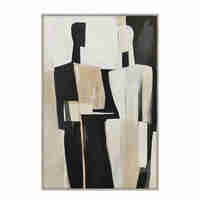 FADING FACES PAINTING DECORATIVE WITH FRAME 80x120x4 CANVAS BEIGE BLACK PP