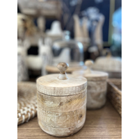AKAN STORAGE JAR WITH LID WOOD MANGO WHITE WASHED