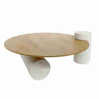 ASSYMETRON COFFEE TABLE VENEER ΟΑΚ NATURAL CEMENT GREY LIGHT 110x100xH41cm E1 PRC