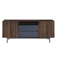 GROOVES SIDEBOARD 2DOORS 2DRAWERS CHIPBOARD WITH MELAMINE CARTA WALNUT GREY METAL 180x40xH80cm MY