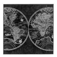 MAP PAINTING CANVAS BLACK SILVER WOOD 100x100xH4,5