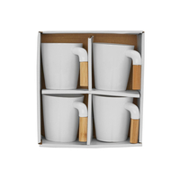 NORDIC MUG SET 4PCS PORCELAIN BAMBOO WHITE NATURAL