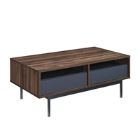 GROOVES COFFEE TABLE 2DRAWERS CHIPBOARD WITH MELAMINE CARTA WALNUT GREY METAL 110x60xH45cm MY