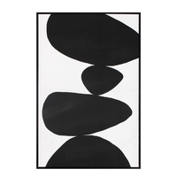 TREMBLING STONE PAINTING DECORATIVE 60x90x4 CANVAS WHITE BLACK WOOD BLACK