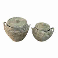 ARELI BASKET WITH LID SET 2PCS KANSGRASS PVC NATUR