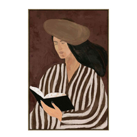 LITERARY CALM PAINTING DECORATIVE WITH FRAME 80x120x4 CANVAS BROWN PP