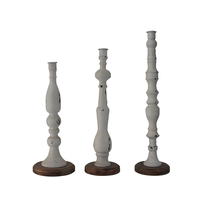 LA POUPEE CANDLE HOLDER SET 3PCS METAL WOOD WHITE