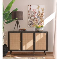 VIENNA SIDEBOARD CHIPBOARD WITH MELAMINE BLACK WITH RATTAN GOLD 120x39xH75,5cm E1 PRC