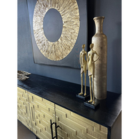 CICLE PAINTING CANVAS BLACK GOLD WOOD 100x100xH4,5
