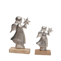 XMAS STARS ANGEL ALUMINIUM WOOD MANGO SILVER NATUR