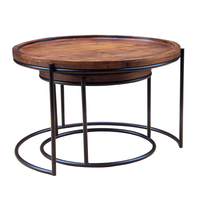 CELLINI COFFEE TABLE SET 2PCS WOOD ACACIA WALNUT LIGHT METAL BLACK 70x70xH43cm IN