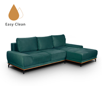 NATURA SOFA BED CORNER RIGHT EASY CLEAN FABRIC DUSTY PETROL E1 EU