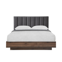 BOXY BED (FOR MATTRESS 160x200cm) FABRIC GREY DARK CHIPBOARD WITH MELAMINE WALNUT E1 MY