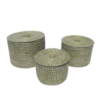 NILE BOX BASKET WITH LID SET 3PCS KANSGRASS PVC NA