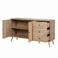 AMMOS SIDEBOARD 3DRAWERS CHIPBOARD WITH MELAMINE CARTA NATURAL WITH RATTAN 150x39xH79cm E1 PRC
