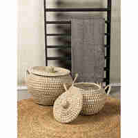 ARELI BASKET WITH LID SET 2PCS KANSGRASS PVC NATUR