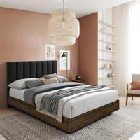 BOXY BED (FOR MATTRESS 160x200cm) FABRIC GREY DARK CHIPBOARD WITH MELAMINE WALNUT E1 MY