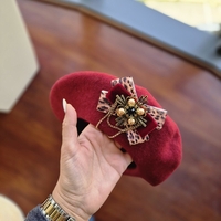 Burgundy and Leopard  Beret