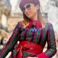 Burgundy and blue bow brooch