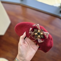 Burgundy and Leopard  Beret