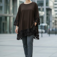 БЛУЗА-туника Черно и кафяво