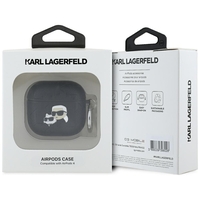 Karl Lagerfeld Monogram Karl & Choupette Head  AirPods 4 - Кожен кейс за AirPods 4, черен