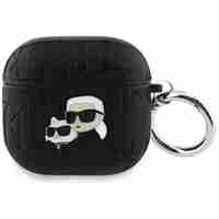 Karl Lagerfeld Monogram Karl & Choupette Head  AirPods 4 - Кожен кейс за AirPods 4, черен