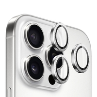 BLUEO Original metal frame lens Protector glass iPhone 15 Pro/15 Pro Max/16 Pro/16 Pro Max, silver glitter