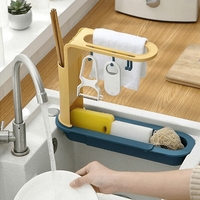 НЕМСКИ Регулируем органайзер за мивка кухненски аксесоари. Поставка за гъби и кърпи + ЛЕД ФЕНЕР