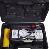 НЕМСКИ Компресор Двубутален за Помпане на Гуми с Led Фенер Маркуч за въздух Филитили и накрайници Комплект Пътна Помощ KRAFTROYAL + ЛЕД ФЕНЕР