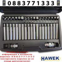 НЕМСКИ Комплект Полски Битове Накрайници Торкс 4401 new Hex XZN и Torx 1/2″ 3/8″ 40 броя HAWEK + ЛЕД ФЕНЕР