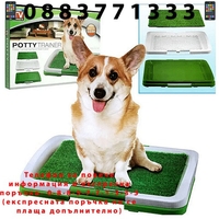 НЕМСКА Кучешка тоалетна, тава и изкуствена трева, 47х35х6 см., Зелена трева + ЛЕД ФЕНЕР