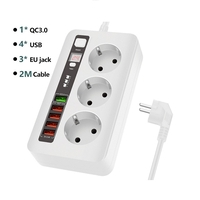 НЕМСКА Разклонител модел BKL 04EU, 3 гнезда и 5 USB порта, FastCharge, С ключ, 2500W, 10А + ЛЕД ФЕНЕР