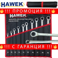 НЕМСКИ Удължени Ключове Прави Лули с Тресчотка 8-19мм HAWEK 51022RW + ЛЕД ФЕНЕР