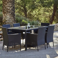 НЕМСКИ 6 местен ратанов трапезен комплект – Черен или Кафяв + ЛЕД ФЕНЕР