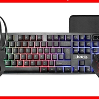 НЕМСКО Комбо 4 в 1 светеща RGB механична клавиатура с мишка, слушалки и подложка + ЛЕД ФЕНЕР