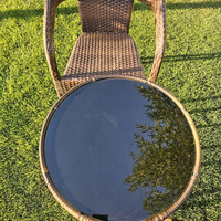 НЕМСКИ Градински Ратанов Комплект-2 Стола С Маса И Поставка +ЛЕД ФЕНЕР