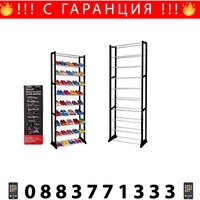НЕМСКА Метална поставка за обувки за 30 чифта, Черна + ЛЕД ФЕНЕР