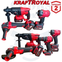 НЕМСКИ Безчетков Комплект 4в1 36V 8,0AH Перфоратор Ъглошлайф Винтоверт и Гайковерт/Импакт 3x Батерии Безжични KRAFTROYAL + ЛЕД ФЕНЕР