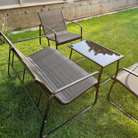 НЕМСКИ Градински Мебелен Комплект 4 части PVC Ратан + ЛЕД ФЕНЕР